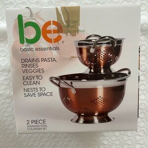 BE Basic Essentials Stainless Steel 2 Piece Colander Set / Strainer Sifter New